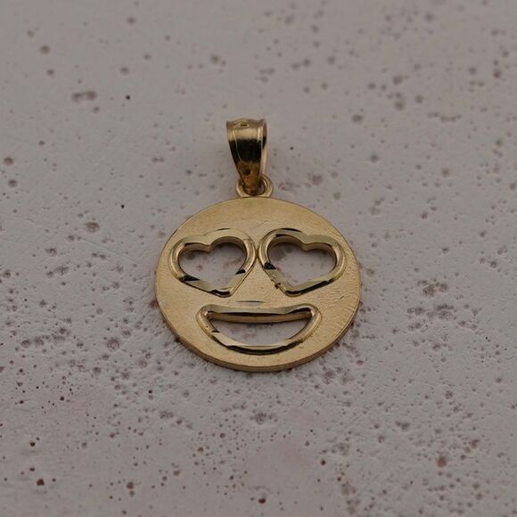 14k Solid Yellow Gold Emoji Love Pendant | Emoji Love charm | Birthday Gift | - Picture 3 of 8